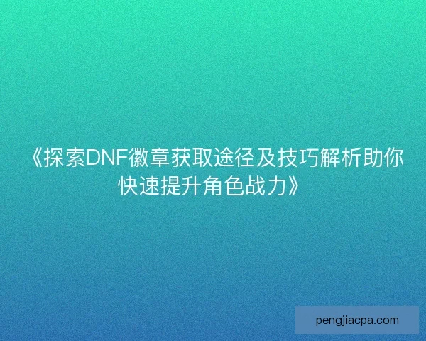 《探索DNF徽章获取途径及技巧解析助你快速提升角色战力》